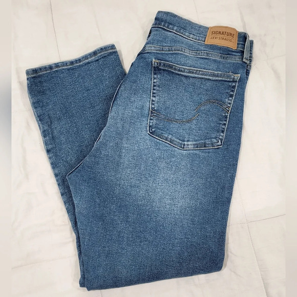 Signature Levi Strauss Heritage High Rise Straight Leg Blue Denim Sz 16 - Picture 1 of 7